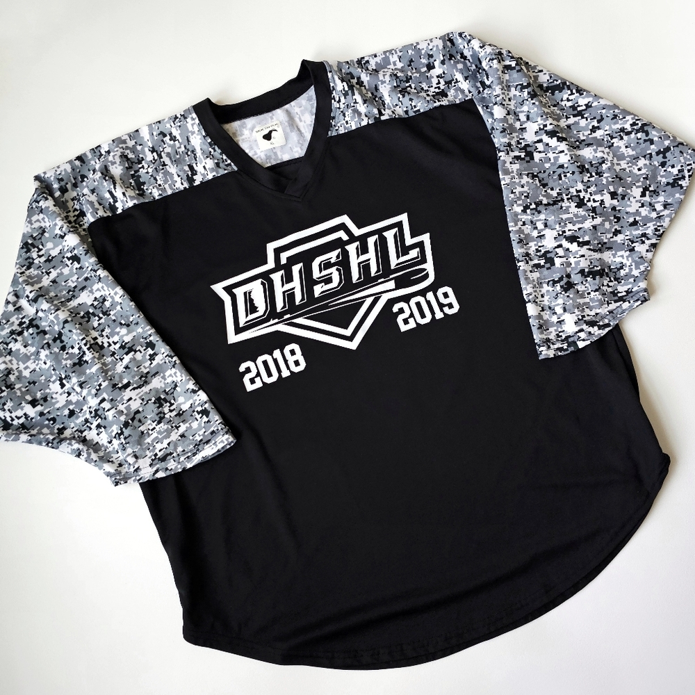 DHSHL 2018-2019 Hockey Jersey XL Black Camo Sleeves Pear Sox Wear The Pear